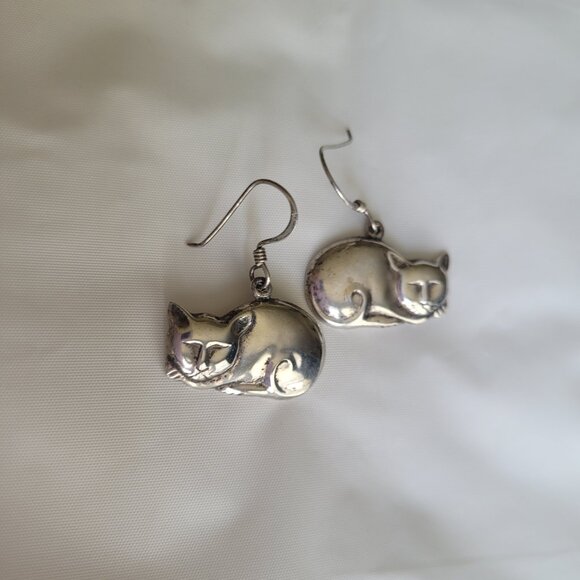 Sterling Cat Earring & Sterling Ballerina Cat Pin - Picture 8 of 14